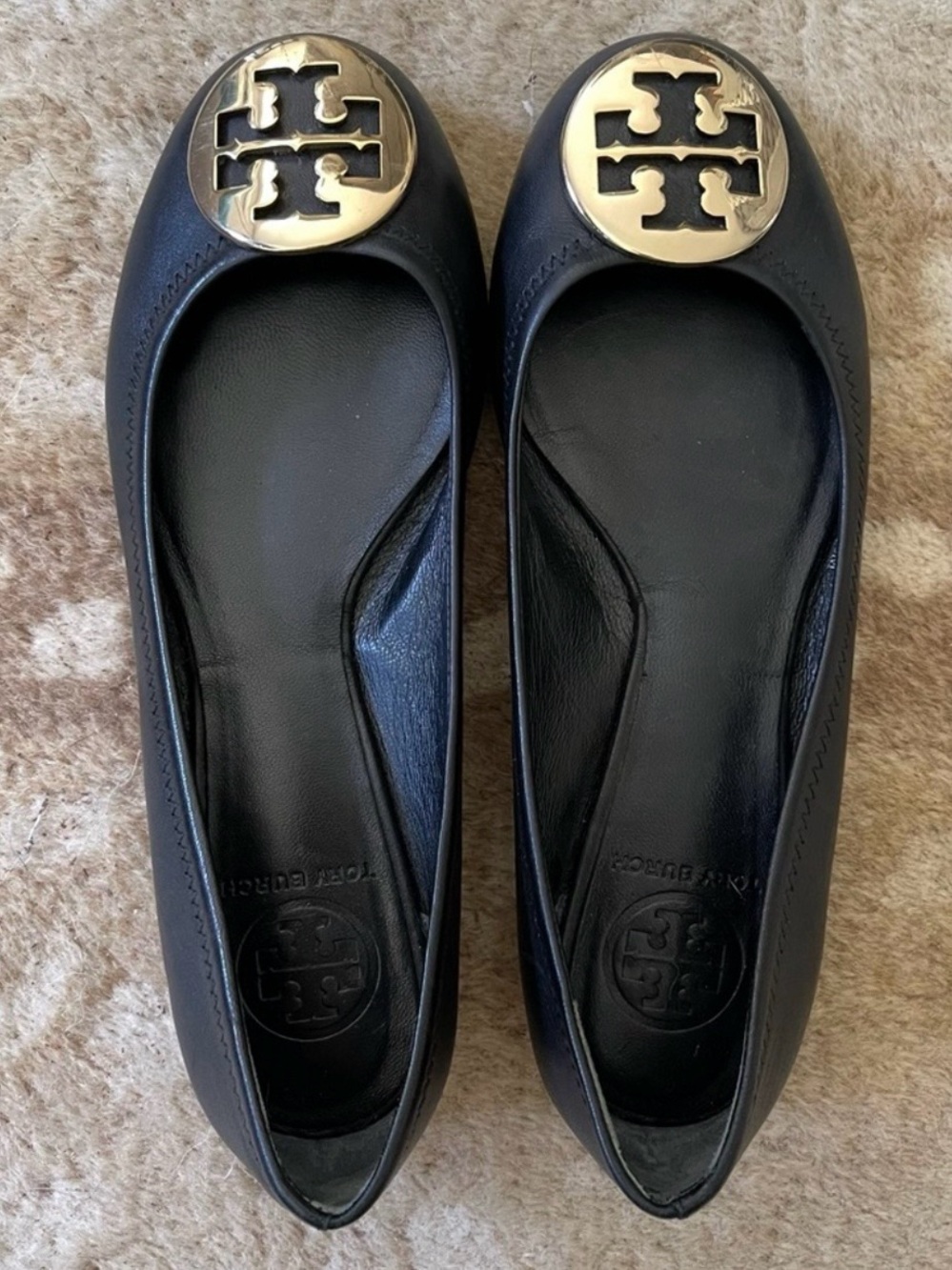 Tory Burch Reva Ballet-Mestico Flats In Black Leather Size 6 1/2